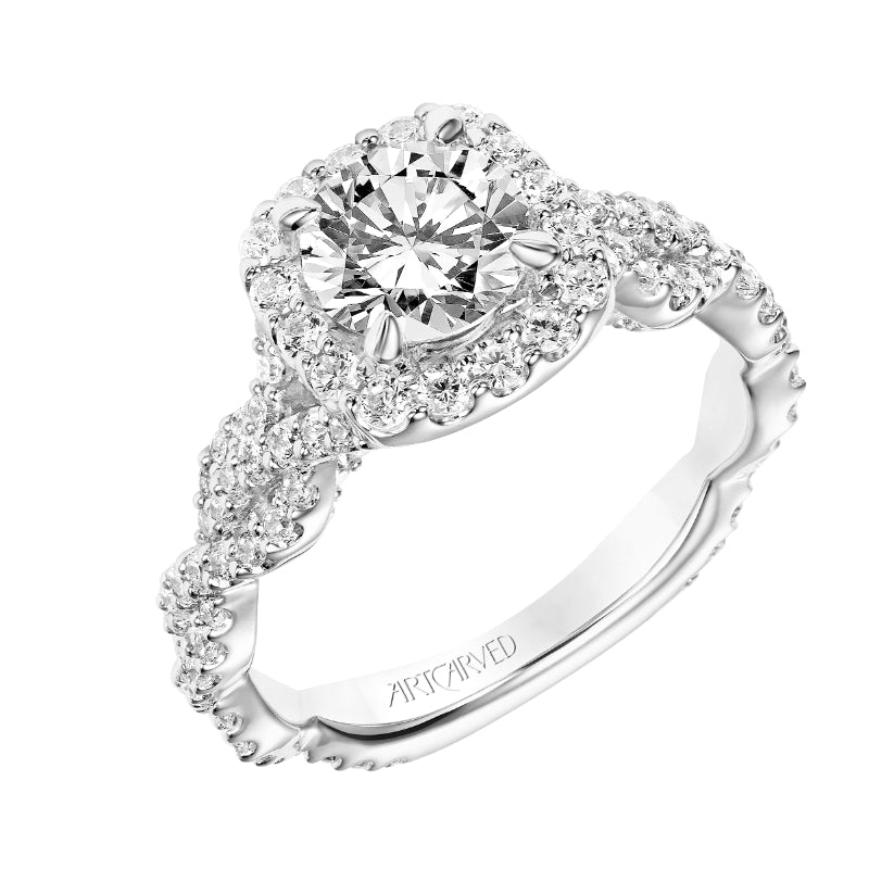 Artcarved Bridal Semi-Mounted with Side Stones Contemporary Twist Halo Engagement Ring Everly 14K White Gold