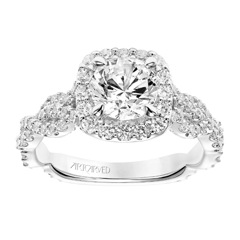 Artcarved Bridal Mounted with CZ Center Contemporary Twist Halo Engagement Ring Everly 14K White Gold