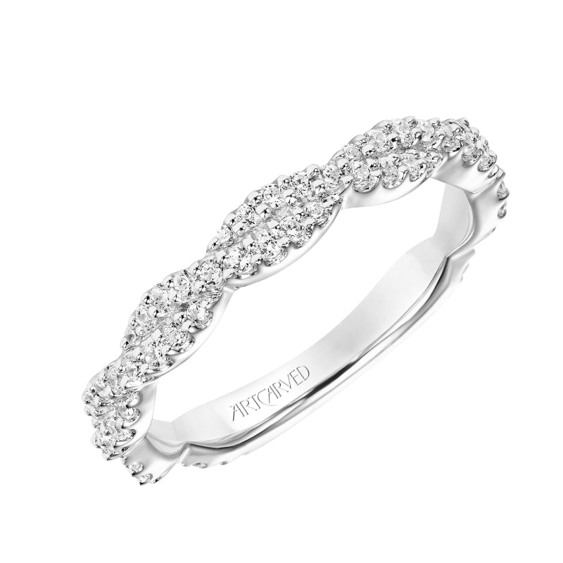 Artcarved Bridal Mounted with Side Stones Contemporary Twist Halo Diamond Wedding Band Everly 14K White Gold