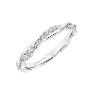 Artcarved Bridal Mounted with Side Stones Contemporary Twist Halo Diamond Wedding Band Logan 14K White Gold