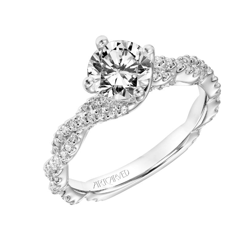 Artcarved Bridal Mounted with CZ Center Contemporary Twist Diamond Engagement Ring Becca 14K White Gold