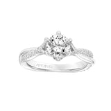 Artcarved Bridal Semi-Mounted with Side Stones Contemporary Floral Twist Engagement Ring Tulip 18K White Gold