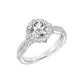 Artcarved Bridal Mounted with CZ Center Contemporary Floral Halo Engagement Ring Zinnia 14K White Gold