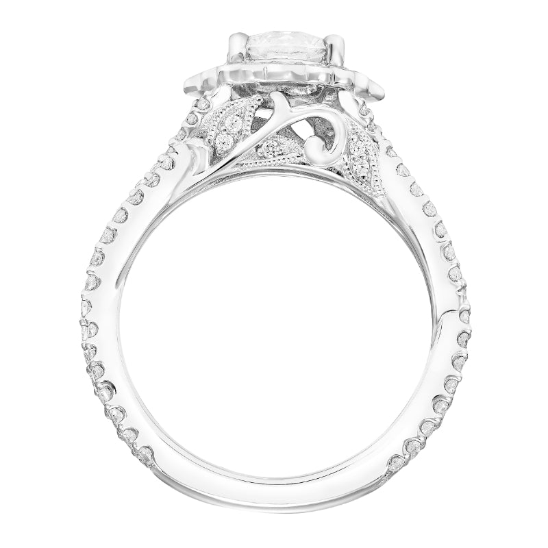 Artcarved Bridal Mounted with CZ Center Contemporary Floral Halo Engagement Ring Zinnia 14K White Gold