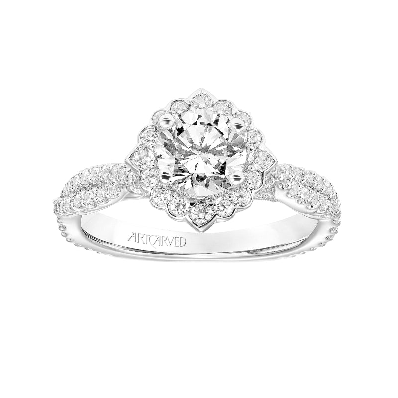 Artcarved Bridal Mounted with CZ Center Contemporary Floral Halo Engagement Ring Zinnia 14K White Gold