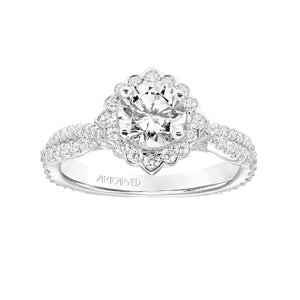 Artcarved Bridal Mounted with CZ Center Contemporary Floral Halo Engagement Ring Zinnia 14K White Gold