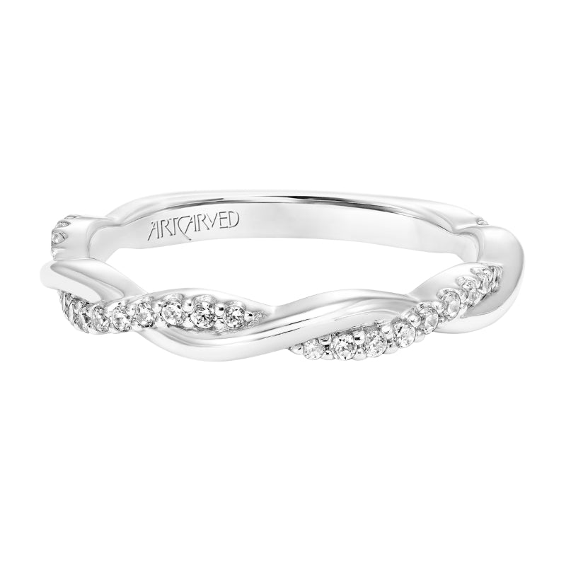 Artcarved Bridal Mounted with Side Stones Contemporary Floral Diamond Wedding Band Daffodil 14K White Gold