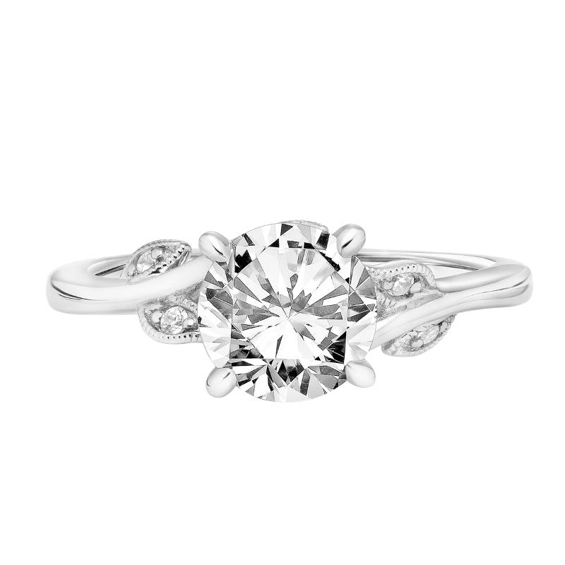 Artcarved Bridal Semi-Mounted with Side Stones Contemporary Floral Solitaire Engagement Ring Lilac 14K White Gold