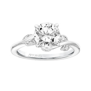 Artcarved Bridal Semi-Mounted with Side Stones Contemporary Floral Solitaire Engagement Ring Lilac 14K White Gold