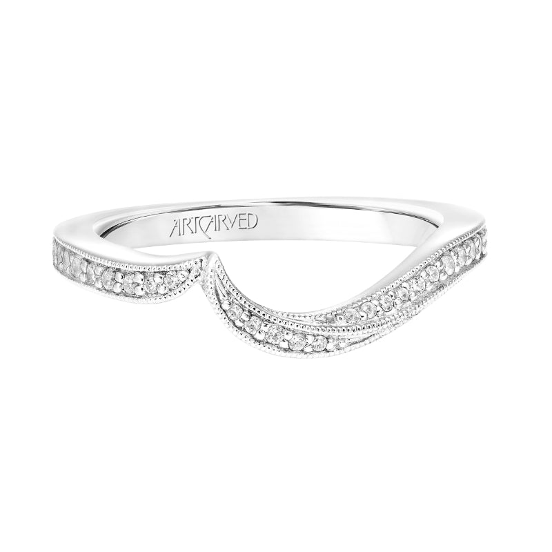 Artcarved Bridal Mounted with Side Stones Contemporary Floral Diamond Wedding Band Calalily 14K White Gold