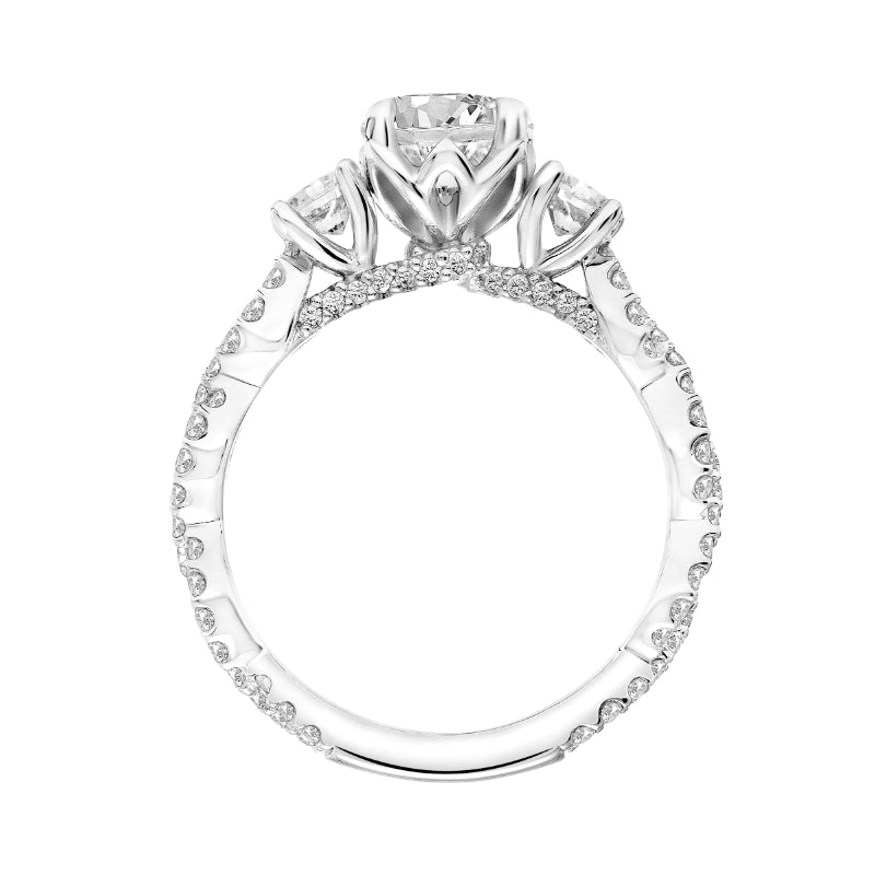 Artcarved Bridal Mounted with CZ Center Contemporary Floral 3-Stone Engagement Ring Hyacinth 14K White Gold