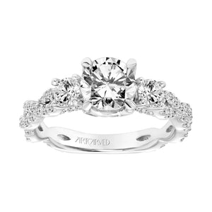 Artcarved Bridal Semi-Mounted with Side Stones Contemporary Floral 3-Stone Engagement Ring Hyacinth 14K White Gold