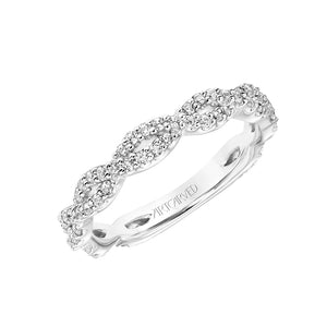 Artcarved Bridal Mounted with Side Stones Contemporary Floral 3-Stone Diamond Wedding Band Hyacinth 14K White Gold