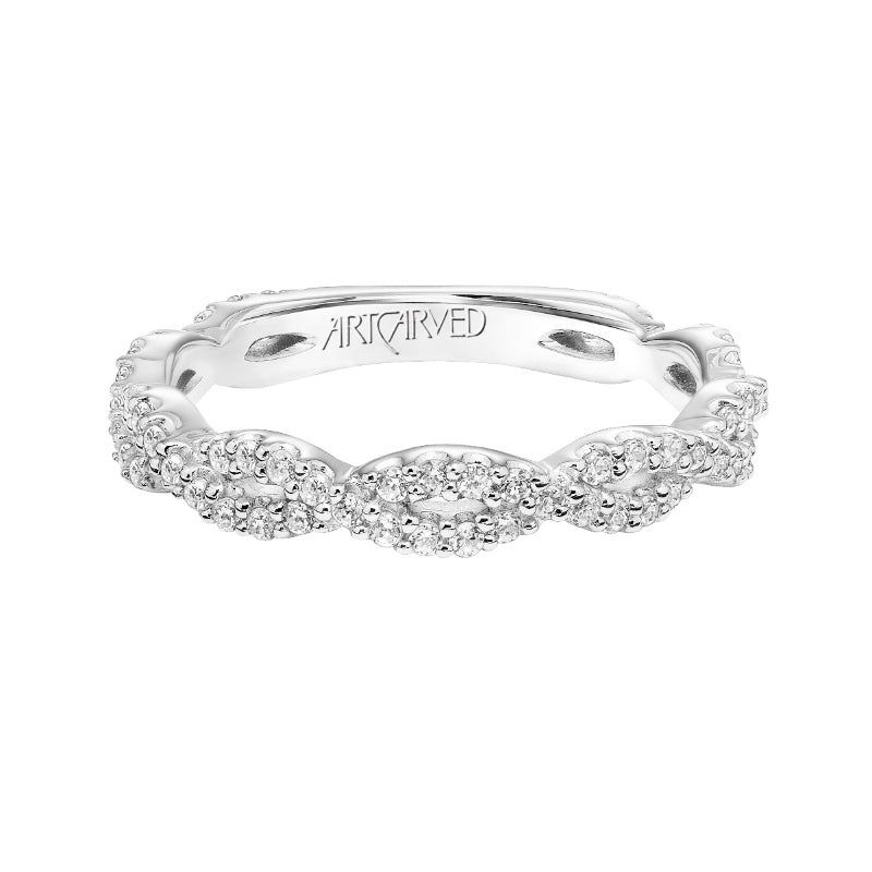 Artcarved Bridal Mounted with Side Stones Contemporary Floral 3-Stone Diamond Wedding Band Hyacinth 14K White Gold