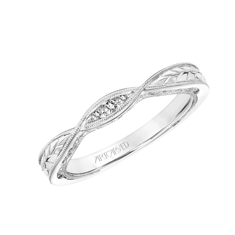 Artcarved Bridal Mounted with Side Stones Vintage Filigree Diamond Wedding Band Faith 14K White Gold