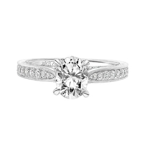 Artcarved Bridal Mounted with CZ Center Vintage Filigree Diamond Engagement Ring Vera 18K White Gold