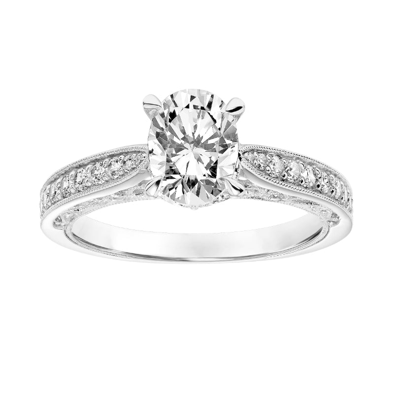 Artcarved Bridal Semi-Mounted with Side Stones Vintage Filigree Diamond Engagement Ring Vera 14K White Gold