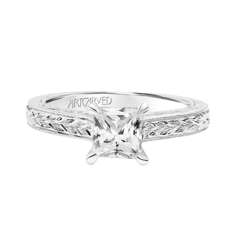 Artcarved Bridal Mounted with CZ Center Vintage Filigree Diamond Engagement Ring Marion 14K White Gold