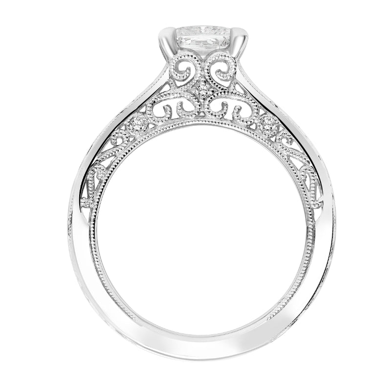 Artcarved Bridal Mounted with CZ Center Vintage Filigree Diamond Engagement Ring Marion 14K White Gold