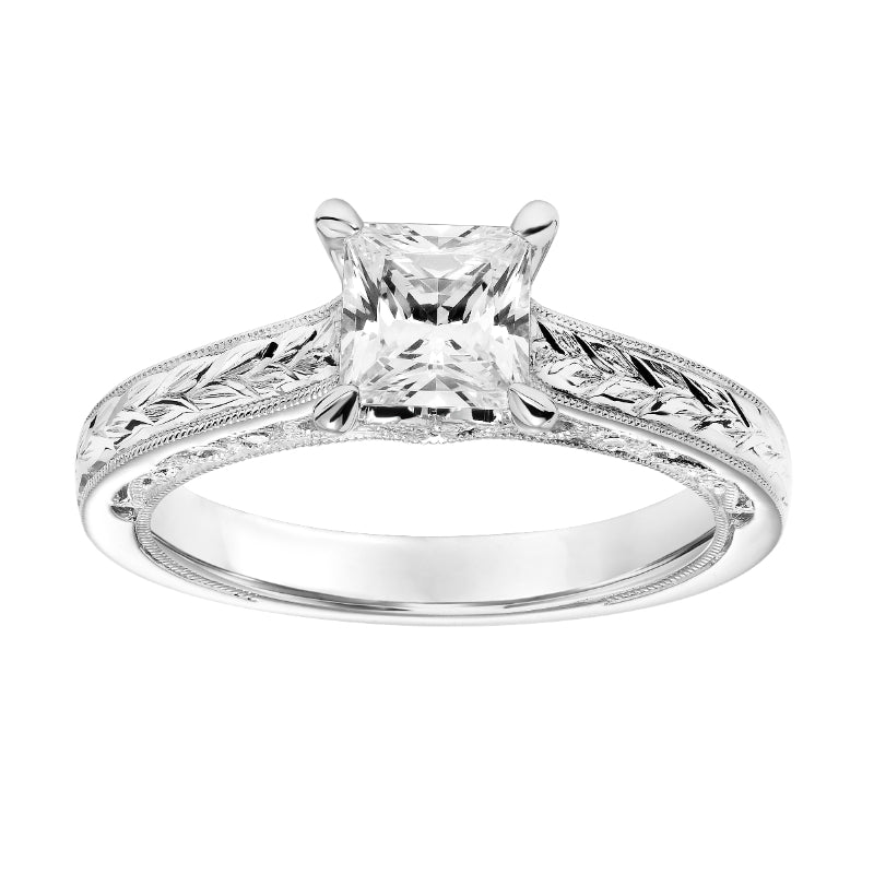 Artcarved Bridal Semi-Mounted with Side Stones Vintage Filigree Diamond Engagement Ring Marion 14K White Gold