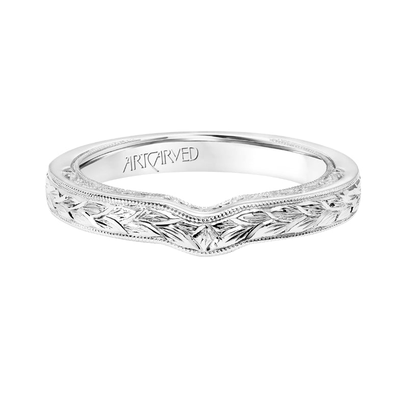 Artcarved Bridal Mounted with Side Stones Vintage Filigree Diamond Wedding Band Marion 18K White Gold