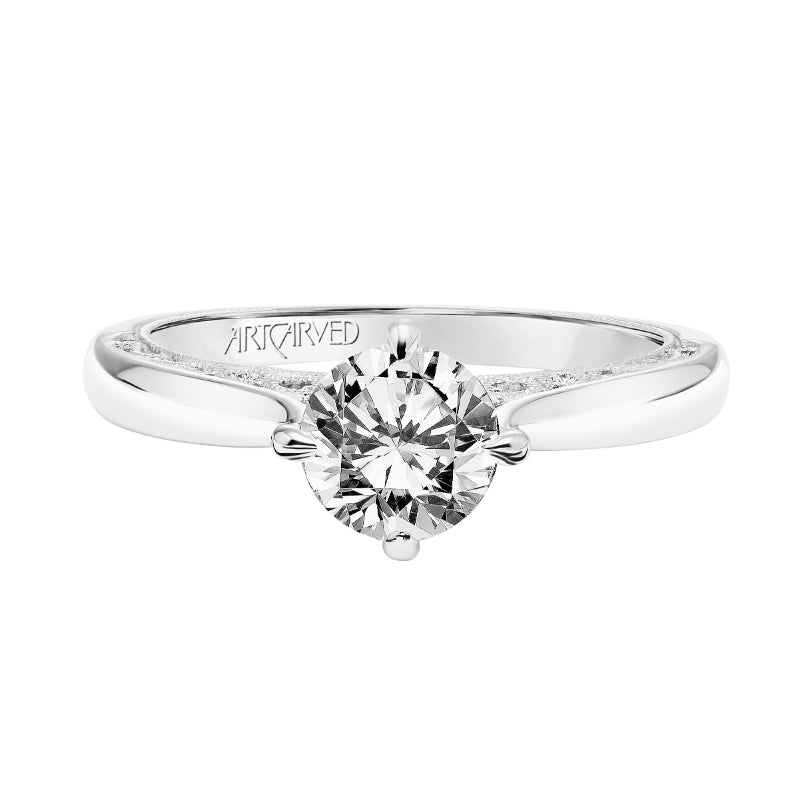 Artcarved Bridal Semi-Mounted with Side Stones Vintage Filigree Solitaire Engagement Ring Elsie 14K White Gold