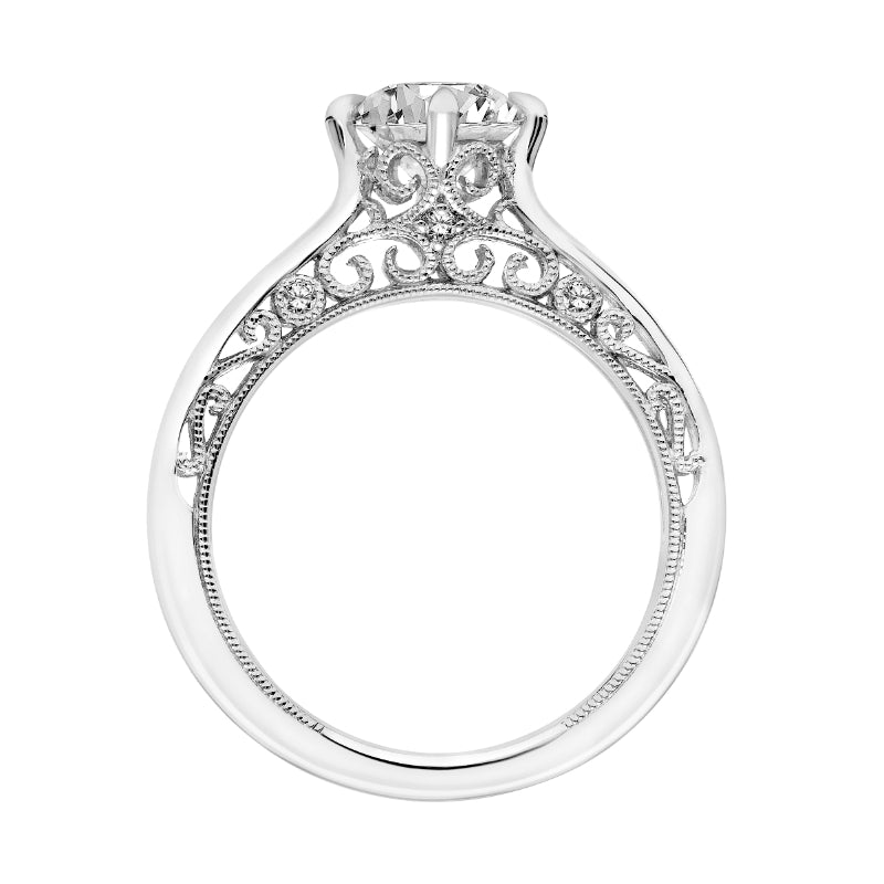 Artcarved Bridal Mounted with CZ Center Vintage Filigree Solitaire Engagement Ring Elsie 18K White Gold