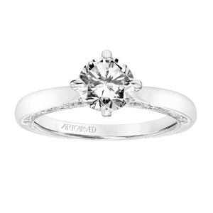 Artcarved Bridal Semi-Mounted with Side Stones Vintage Filigree Solitaire Engagement Ring Elsie 14K White Gold