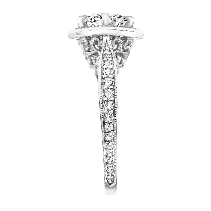 Artcarved Bridal Semi-Mounted with Side Stones Vintage Filigree Halo Engagement Ring Astrid 18K White Gold