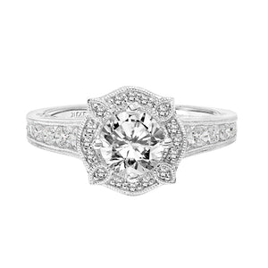 Artcarved Bridal Semi-Mounted with Side Stones Vintage Filigree Halo Engagement Ring Liviana 14K White Gold