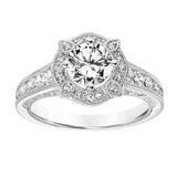 Artcarved Bridal Semi-Mounted with Side Stones Vintage Filigree Halo Engagement Ring Liviana 14K White Gold