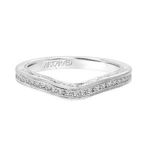 Artcarved Bridal Mounted with Side Stones Vintage Filigree Halo Diamond Wedding Band Liviana 18K White Gold