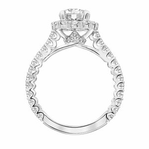 Artcarved Bridal Semi-Mounted with Side Stones Classic Halo Engagement Ring Clementine 18K White Gold