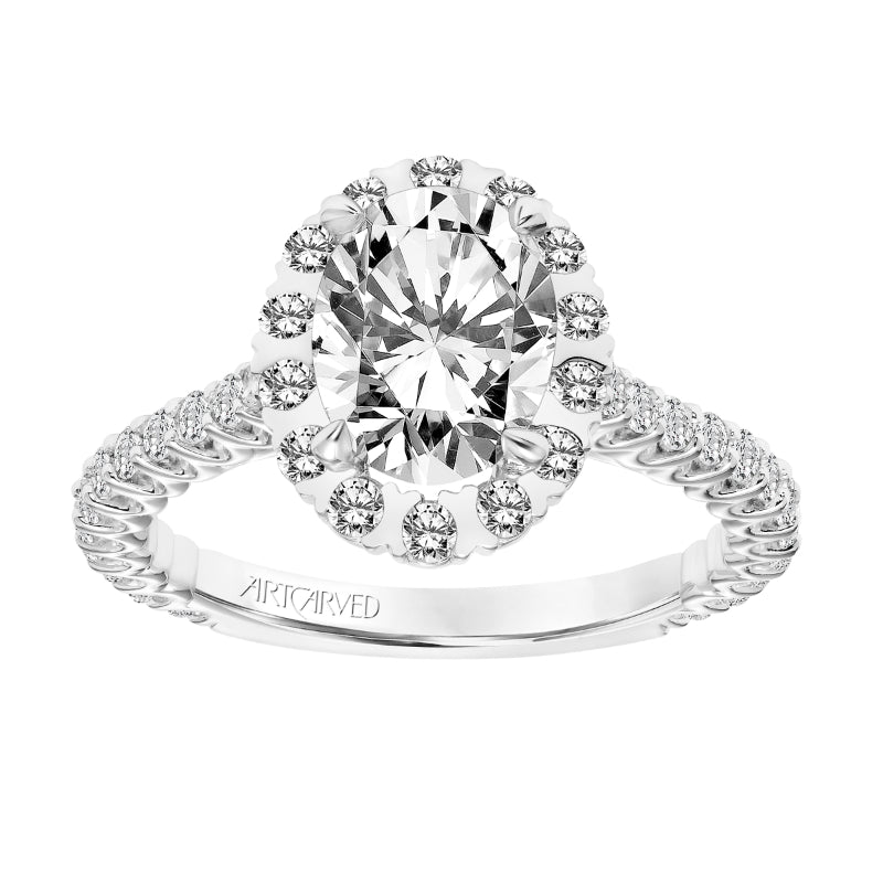 Artcarved Bridal Mounted with CZ Center Classic Halo Engagement Ring Clementine 14K White Gold