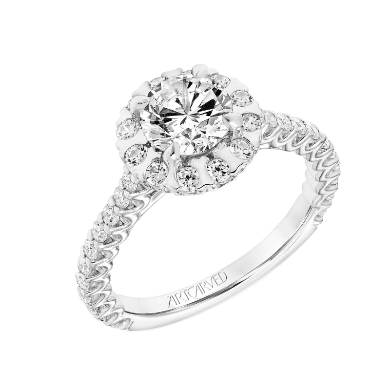 Artcarved Bridal Mounted with CZ Center Classic Halo Engagement Ring Pamela 14K White Gold