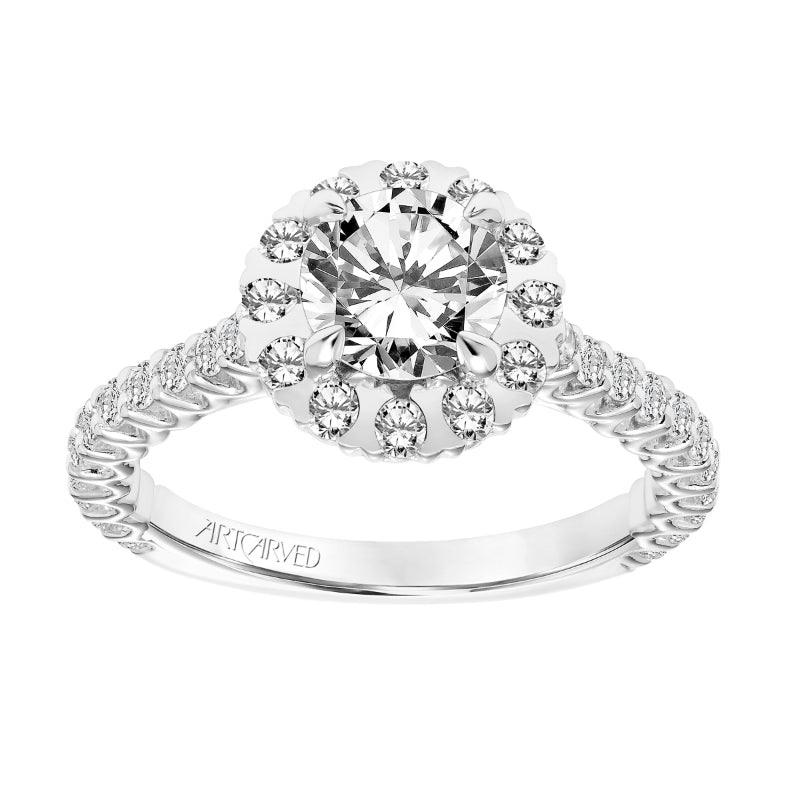 Artcarved Bridal Mounted with CZ Center Classic Halo Engagement Ring Pamela 14K White Gold