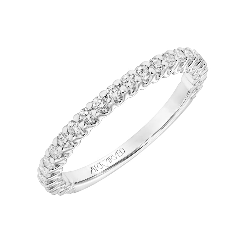 Artcarved Bridal Mounted with Side Stones Classic Halo Diamond Wedding Band Pamela 14K White Gold