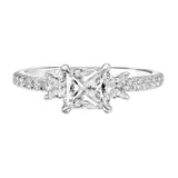 Artcarved Bridal Mounted with CZ Center Classic Diamond 3-Stone Engagement Ring Rea 14K White Gold