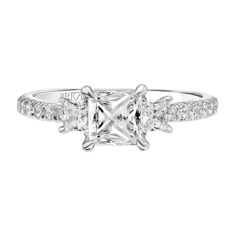 Artcarved Bridal Mounted with CZ Center Classic Diamond 3-Stone Engagement Ring Rea 18K White Gold