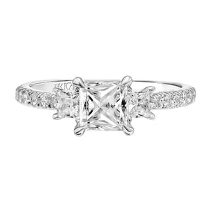 Artcarved Bridal Mounted with CZ Center Classic Diamond 3-Stone Engagement Ring Rea 18K White Gold