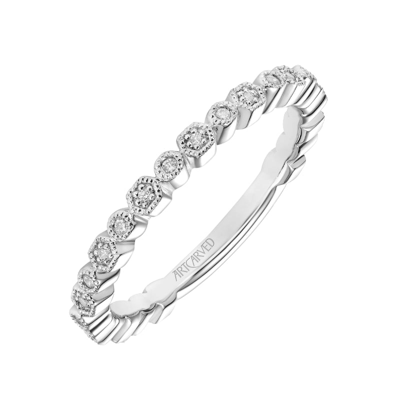 Artcarved Bridal Mounted with Side Stones Vintage Milgrain Diamond Wedding Band Louisa 14K White Gold