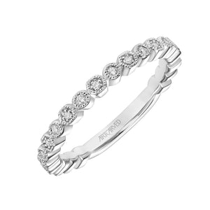 Artcarved Bridal Mounted with Side Stones Vintage Milgrain Halo Diamond Wedding Band Lilith 18K White Gold