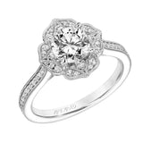 Artcarved Bridal Mounted with CZ Center Vintage Milgrain Halo Engagement Ring Martha 18K White Gold