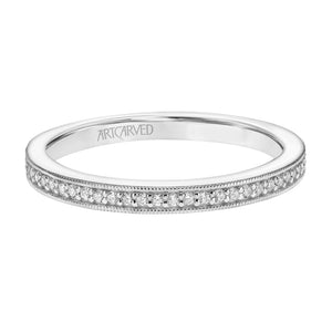 Artcarved Bridal Mounted with Side Stones Vintage Milgrain Halo Diamond Wedding Band Martha 14K White Gold