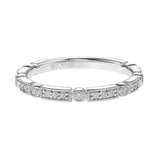 Artcarved Bridal Mounted with Side Stones Vintage Milgrain Halo Diamond Wedding Band Bessie 18K White Gold