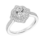 Artcarved Bridal Mounted with CZ Center Vintage Milgrain Halo Engagement Ring Yvonne 18K White Gold