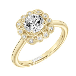 Artcarved Bridal Mounted with CZ Center Vintage Vintage Halo Engagement Ring Mabel 14K Yellow Gold