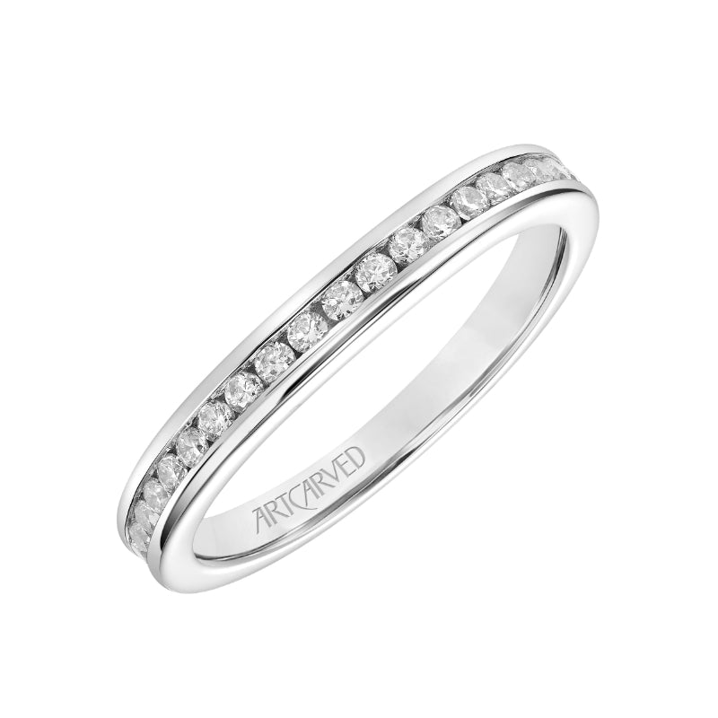 Artcarved Bridal Mounted with Side Stones Contemporary Bezel Diamond Wedding Band Raina 14K White Gold