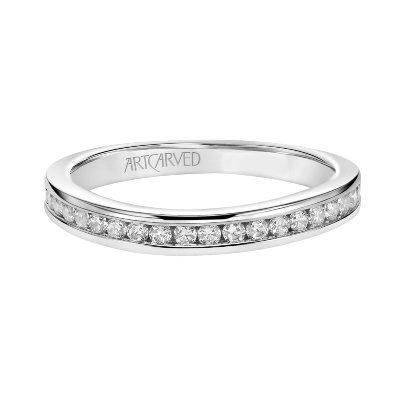 Artcarved Bridal Mounted with Side Stones Contemporary Bezel Diamond Wedding Band Raina 18K White Gold