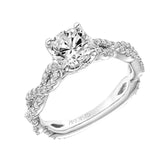 Artcarved Bridal Semi-Mounted with Side Stones Contemporary Floral Twist Engagement Ring Sweetpea 14K White Gold
